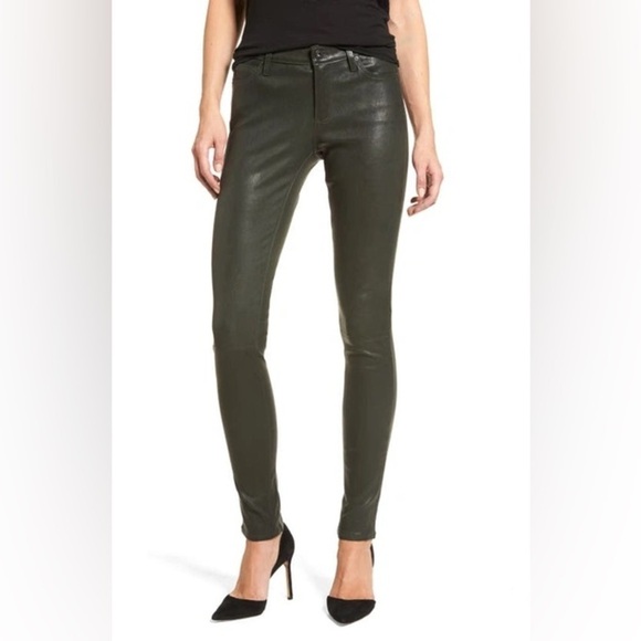 New AG Adriano Goldschmied The Legging Super Skinny Green Leather Pants Sz 26 - Picture 1 of 13